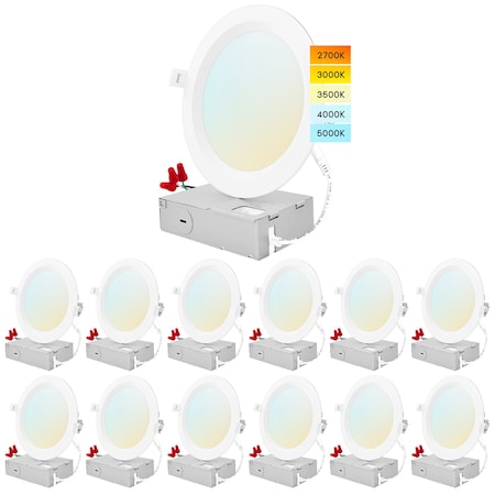 6 Inch Ultra Thin LED Recessed Downlights 5 CCT Selectable 2700K-5000K 14W 1150LM Dimmable 12-Pack